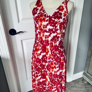 Chaps Medium Stretchy V Neck Sleeveless Knee Dress Floral Flower Pink Orange A